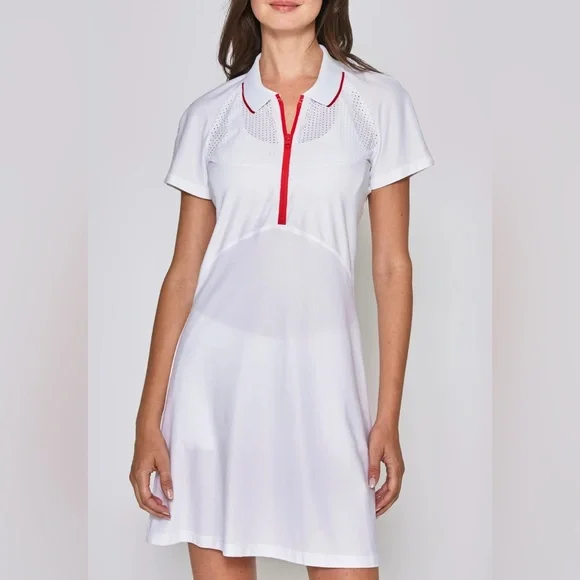 L'Etoile Sport Mesh Zip Performance Mini Dress  Med White Preppy Tennis NWOT - Picture 2 of 5